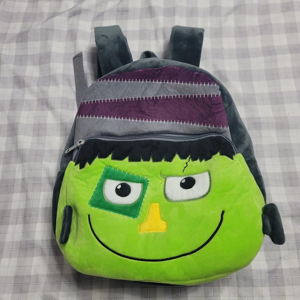Kids Green Monster Plush Backpack - Soft Character Bag